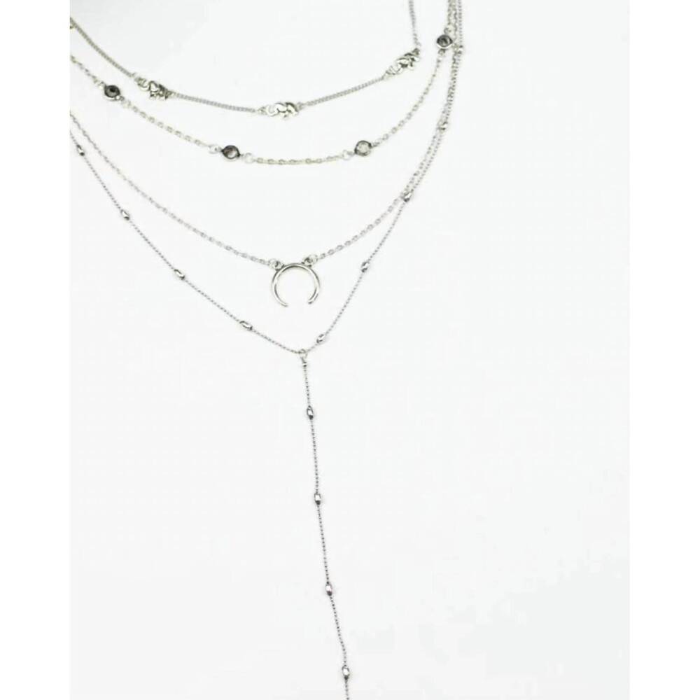 NEW FUNKY MONKEY women's 4-layer boho necklace in silver
